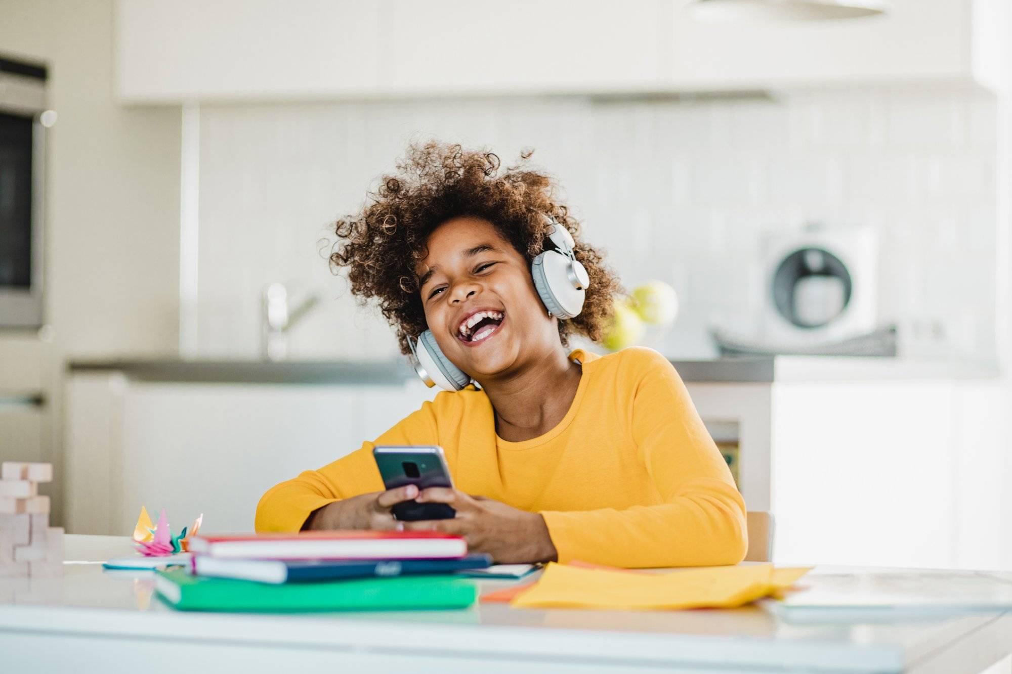 Young girl studying with smart phone Young girl studying with smart phone